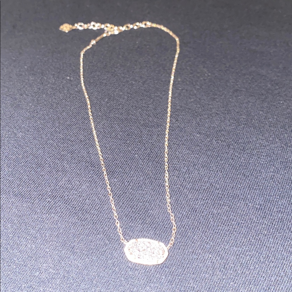 Kendra Scott Elisa Silver Druzy Oval Pendant Necklace Adjustable - Picture 3 of 6